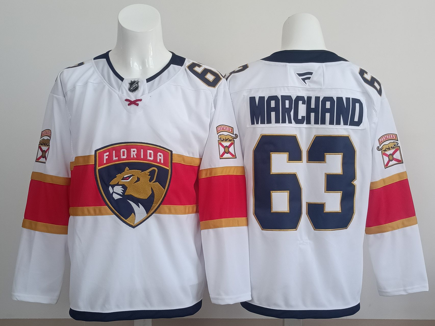 Men 2025 Florida Panthers #63 Marchand White Fanatics Home Premium NHL Jersey style 4->florida panthers->NHL Jersey